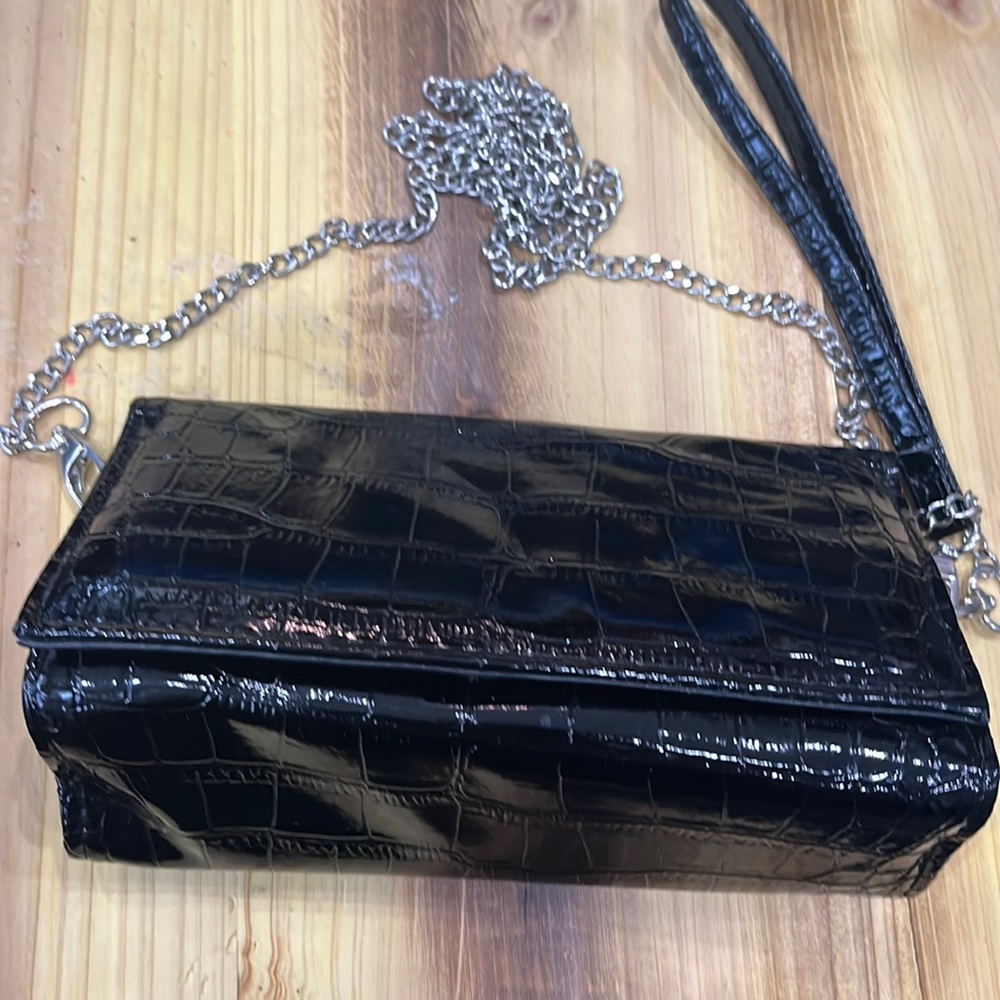 Black Patent Leather With Silver Chain Crossbody